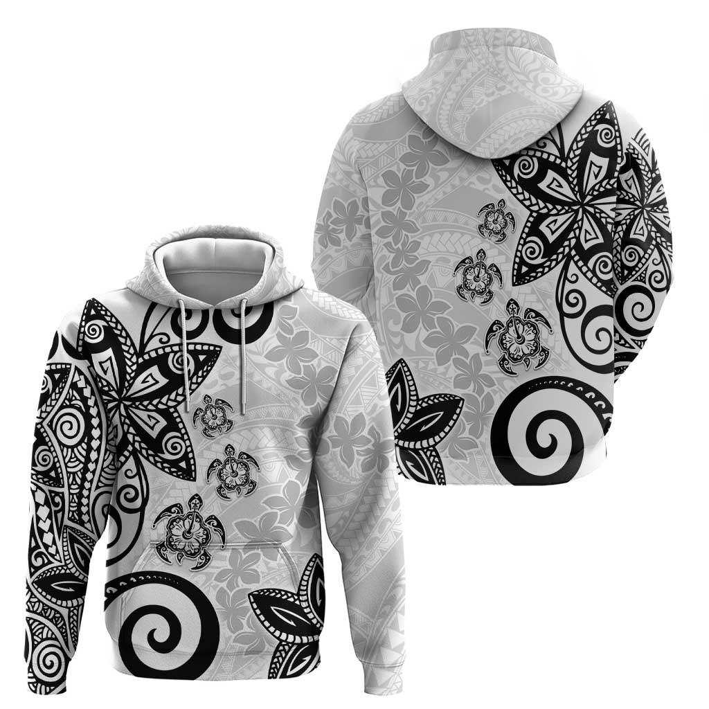 Polynesia Zip Hoodie White Tribal Turtle Floral Pattern