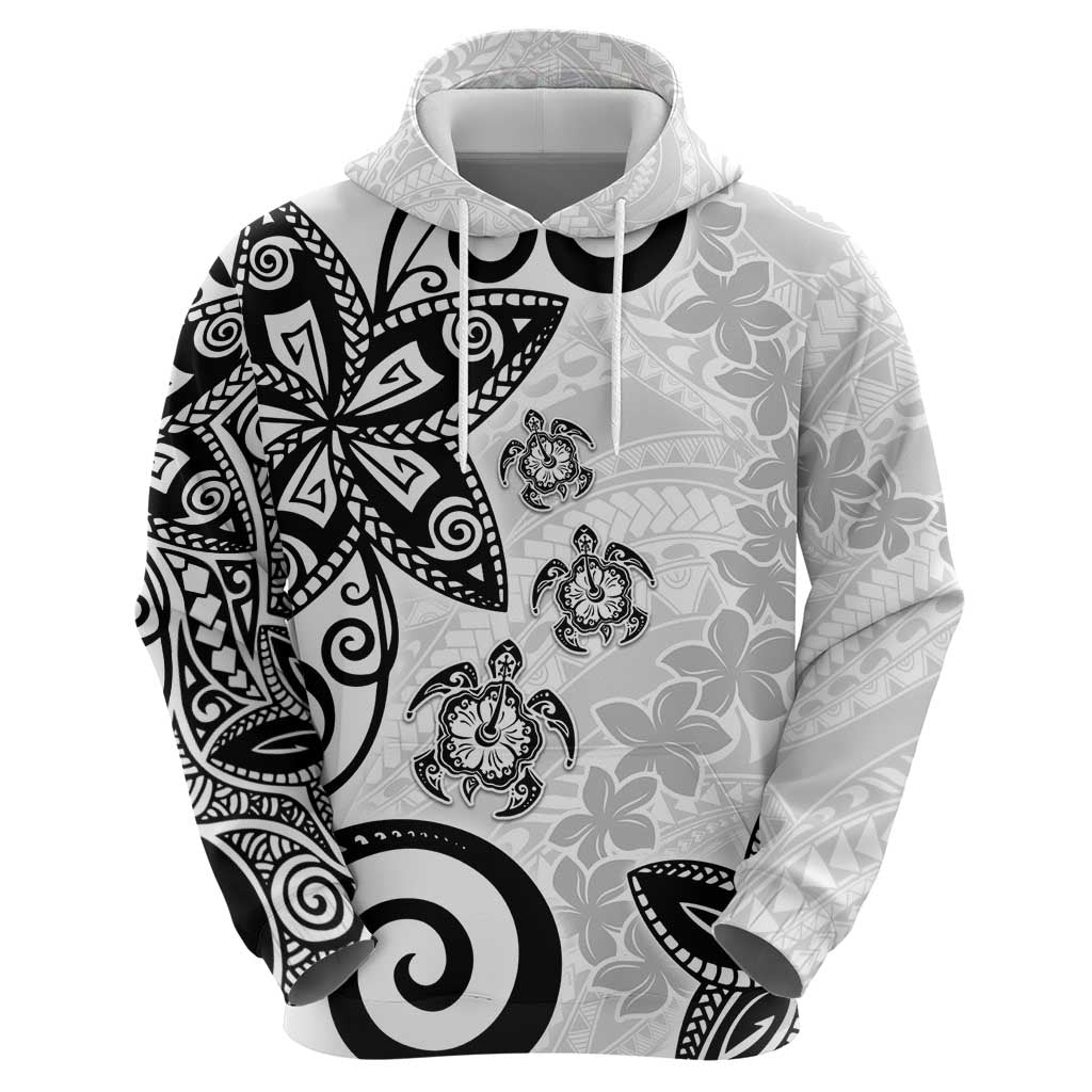Polynesia Zip Hoodie White Tribal Turtle Floral Pattern