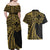 Hawaii And Philippines Couples Matching Off Shoulder Maxi Dress and Hawaiian Shirt Kanaka Maoli With Tribal Sun Together Gold