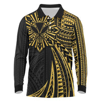Hawaii And Philippines Long Sleeve Polo Shirt Kanaka Maoli With Tribal Sun Together Gold