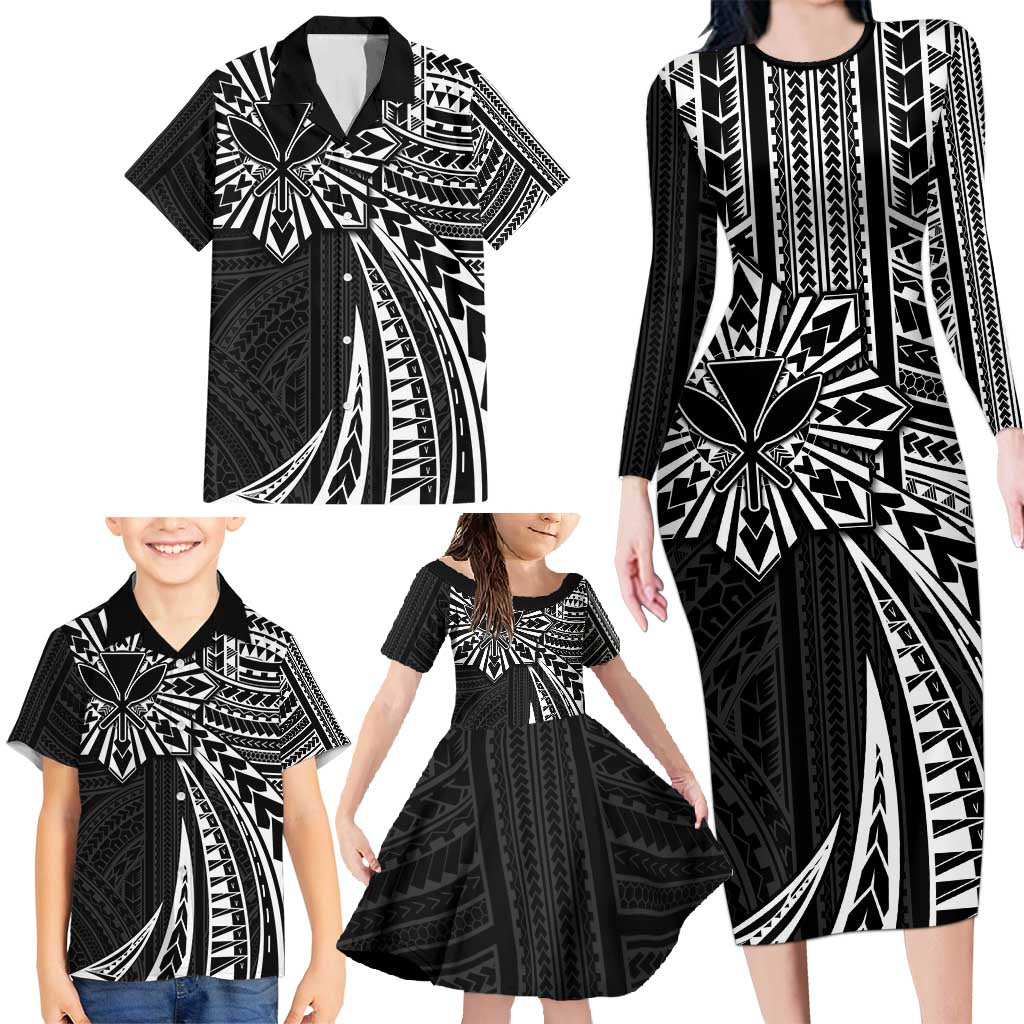 Hawaii And Philippines Family Matching Long Sleeve Bodycon Dress and Hawaiian Shirt Kanaka Maoli With Tribal Sun Together Black