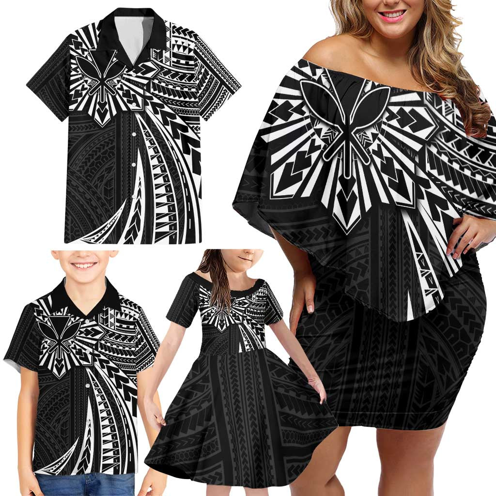 Hawaii And Philippines Family Matching Off Shoulder Short Dress and Hawaiian Shirt Kanaka Maoli With Tribal Sun Together Black