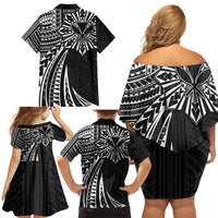 Hawaii And Philippines Family Matching Off Shoulder Short Dress and Hawaiian Shirt Kanaka Maoli With Tribal Sun Together Black