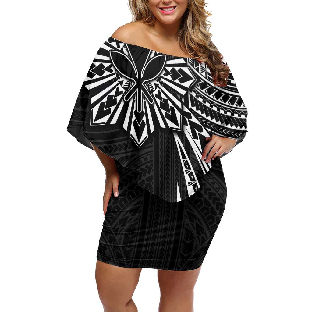 Hawaii And Philippines Family Matching Off Shoulder Short Dress and Hawaiian Shirt Kanaka Maoli With Tribal Sun Together Black