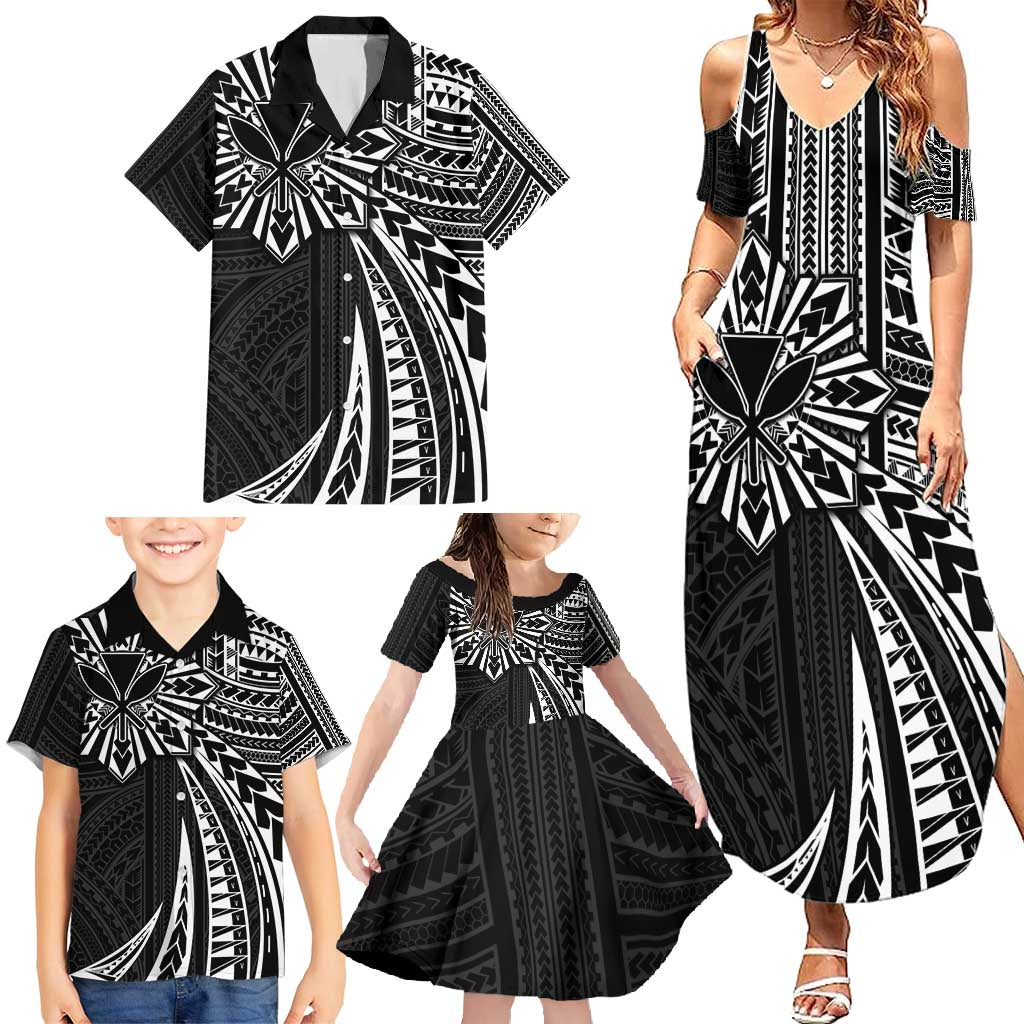 Hawaii And Philippines Family Matching Summer Maxi Dress and Hawaiian Shirt Kanaka Maoli With Tribal Sun Together Black