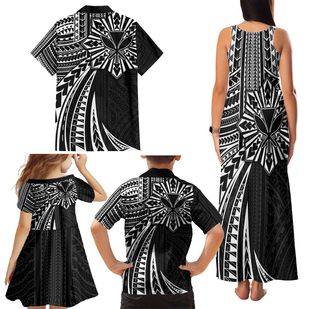 Hawaii And Philippines Family Matching Tank Maxi Dress and Hawaiian Shirt Kanaka Maoli With Tribal Sun Together Black