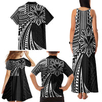 Hawaii And Philippines Family Matching Tank Maxi Dress and Hawaiian Shirt Kanaka Maoli With Tribal Sun Together Black