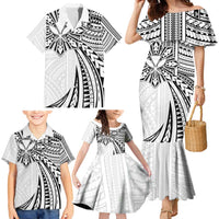 Hawaii And Philippines Family Matching Mermaid Dress and Hawaiian Shirt Kanaka Maoli With Tribal Sun Together White