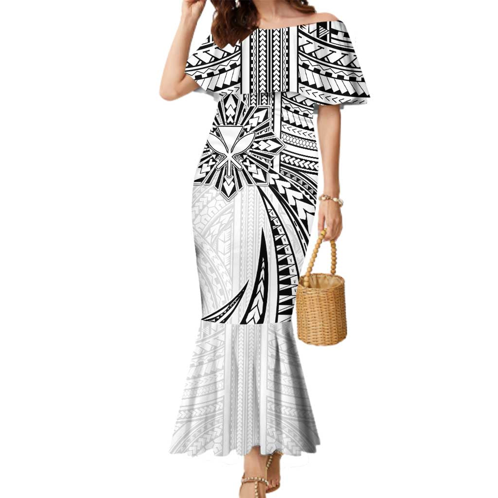 Hawaii And Philippines Family Matching Mermaid Dress and Hawaiian Shirt Kanaka Maoli With Tribal Sun Together White