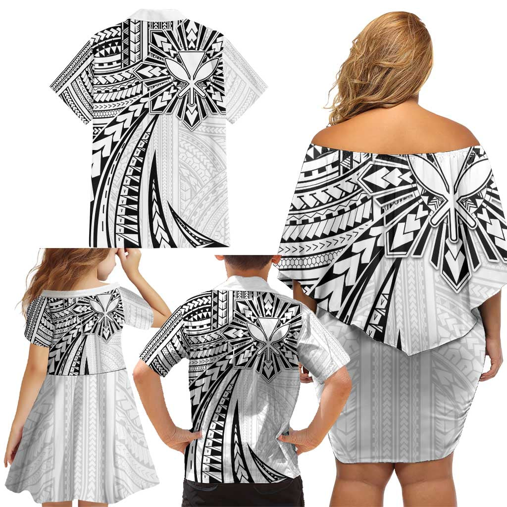 Hawaii And Philippines Family Matching Off Shoulder Short Dress and Hawaiian Shirt Kanaka Maoli With Tribal Sun Together White