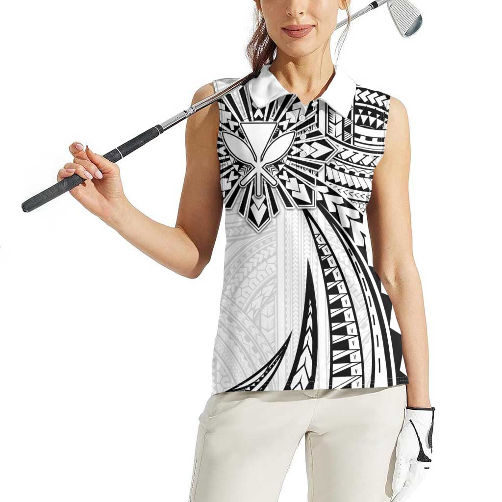 Hawaii And Philippines Women Sleeveless Polo Shirt Kanaka Maoli With Tribal Sun Together White