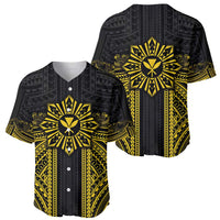 Hawaii And Philippines Together Baseball Jersey Polynesian Pattern With Filipino Barong Gold