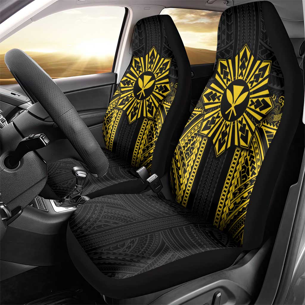 Hawaii And Philippines Together Car Seat Cover Polynesian Pattern With Filipino Barong Gold