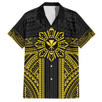 Hawaii And Philippines Together Family Matching Long Sleeve Bodycon Dress and Hawaiian Shirt Polynesian Pattern With Filipino Barong Gold