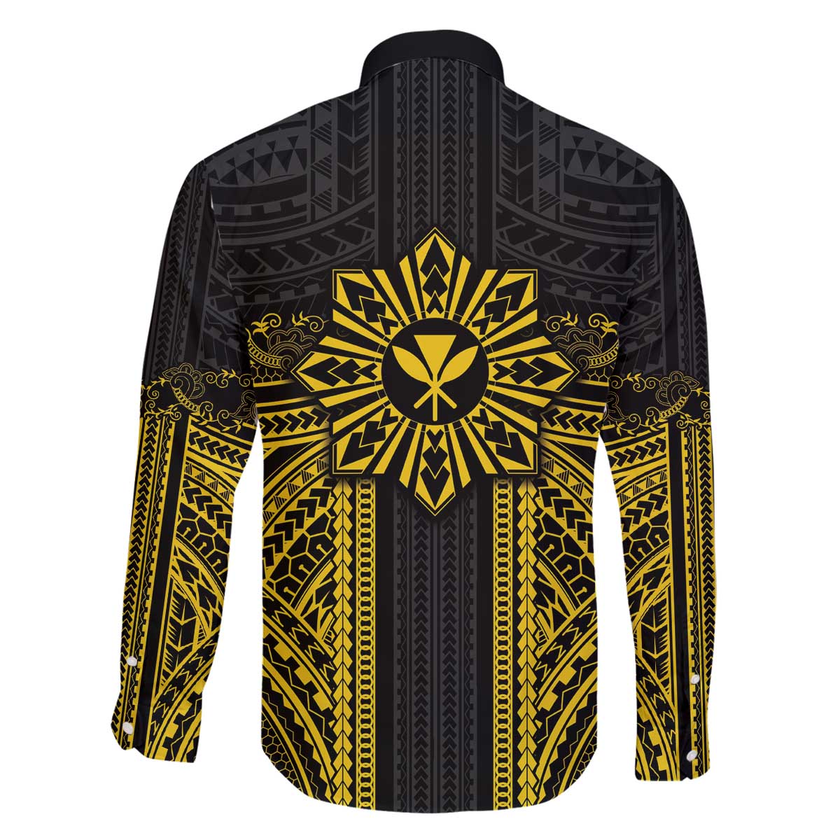 Hawaii And Philippines Together Family Matching Off The Shoulder Long Sleeve Dress and Hawaiian Shirt Polynesian Pattern With Filipino Barong Gold