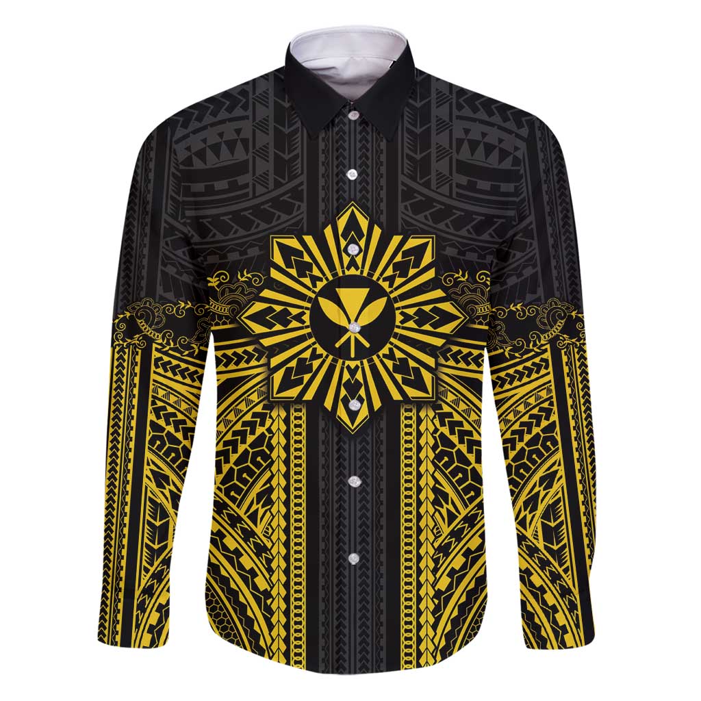 Hawaii And Philippines Together Family Matching Puletasi and Hawaiian Shirt Polynesian Pattern With Filipino Barong Gold