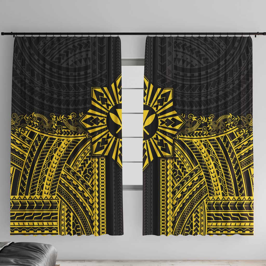 Hawaii And Philippines Together Window Curtain Polynesian Pattern With Filipino Barong Gold