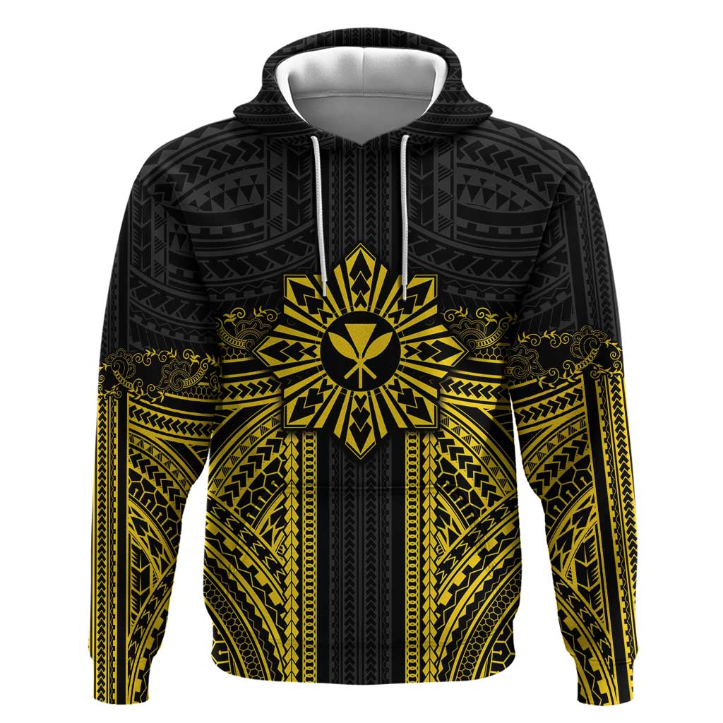 Hawaii And Philippines Together Zip Hoodie Polynesian Pattern With Filipino Barong Gold
