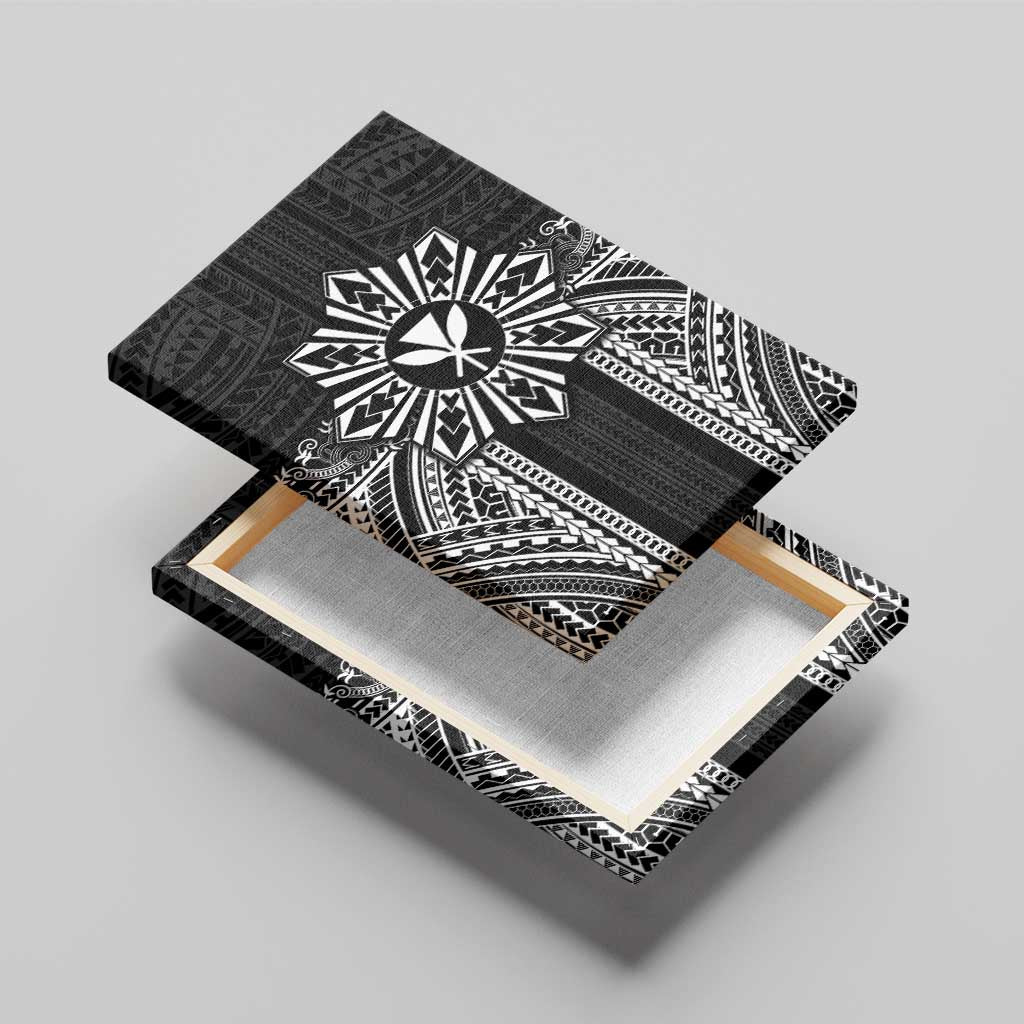 Hawaii And Philippines Together Canvas Wall Art Polynesian Pattern With Filipino Barong Black