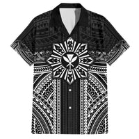 Hawaii And Philippines Together Family Matching Off The Shoulder Long Sleeve Dress and Hawaiian Shirt Polynesian Pattern With Filipino Barong Black