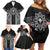 Hawaii And Philippines Together Family Matching Off Shoulder Short Dress and Hawaiian Shirt Polynesian Pattern With Filipino Barong Black