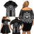 Hawaii And Philippines Together Family Matching Off Shoulder Short Dress and Hawaiian Shirt Polynesian Pattern With Filipino Barong Black