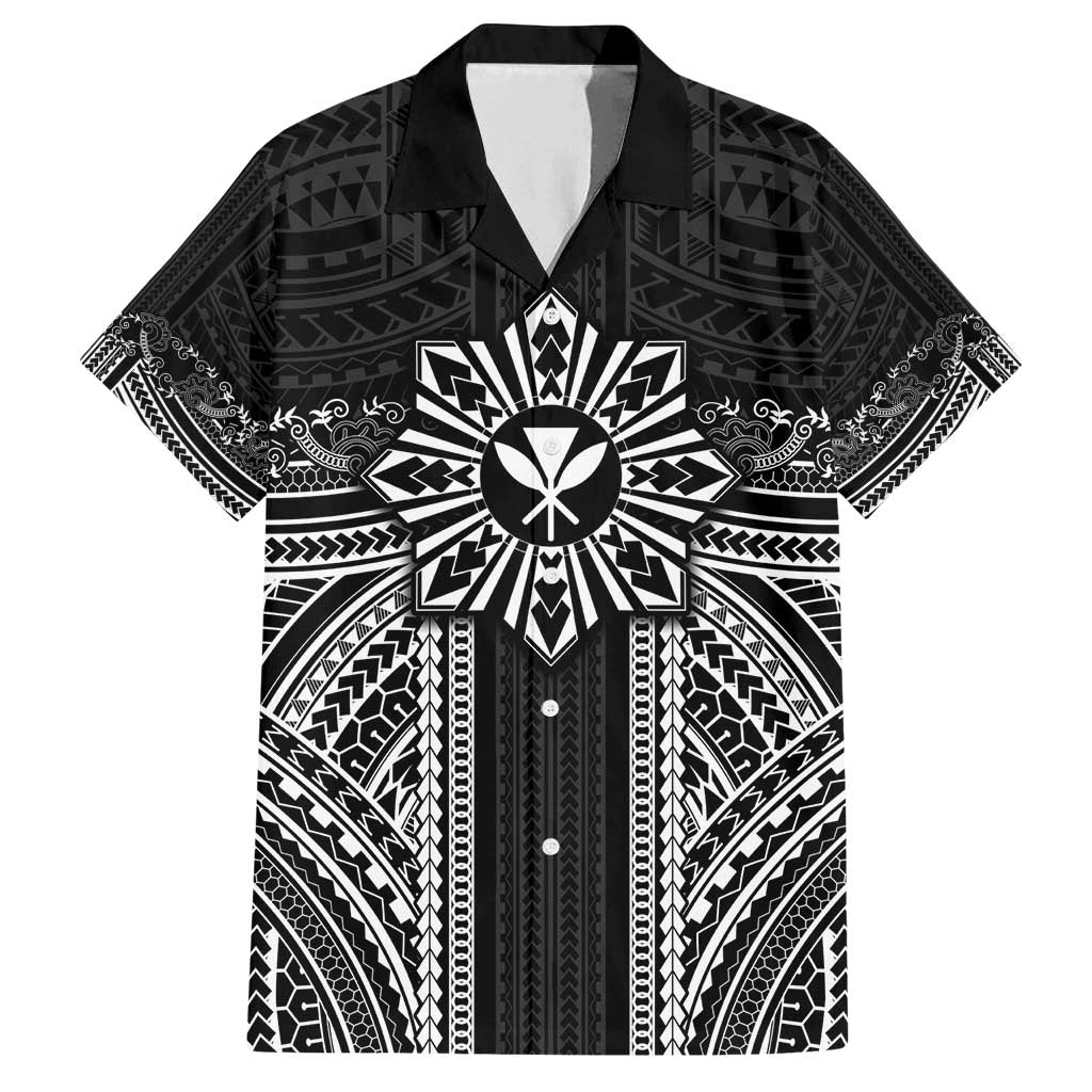 Hawaii And Philippines Together Family Matching Puletasi and Hawaiian Shirt Polynesian Pattern With Filipino Barong Black