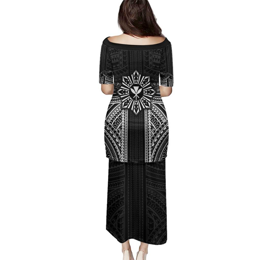 Hawaii And Philippines Together Family Matching Puletasi and Hawaiian Shirt Polynesian Pattern With Filipino Barong Black