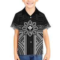 Hawaii And Philippines Together Family Matching Summer Maxi Dress and Hawaiian Shirt Polynesian Pattern With Filipino Barong Black