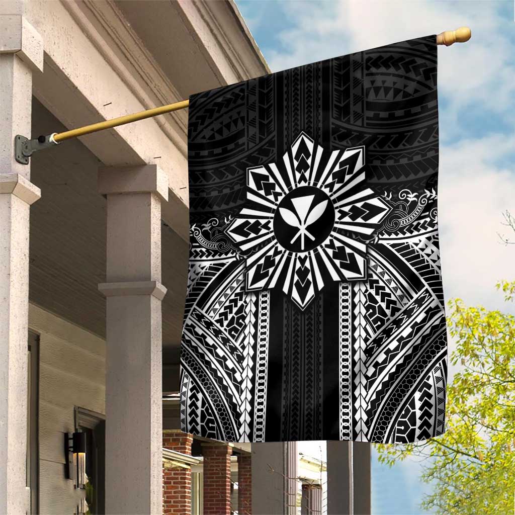 Hawaii And Philippines Together Garden Flag Polynesian Pattern With Filipino Barong Black