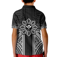Hawaii And Philippines Together Kid Polo Shirt Polynesian Pattern With Filipino Barong Black