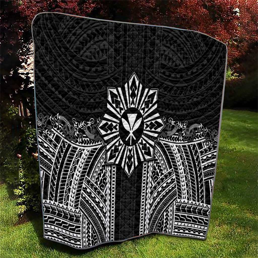 Hawaii And Philippines Together Quilt Polynesian Pattern With Filipino Barong Black