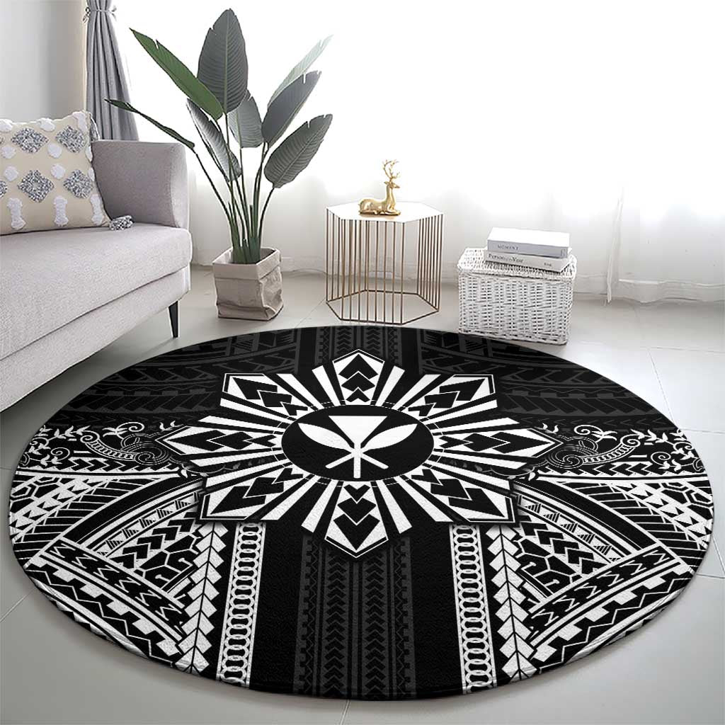 Hawaii And Philippines Together Round Carpet Polynesian Pattern With Filipino Barong Black
