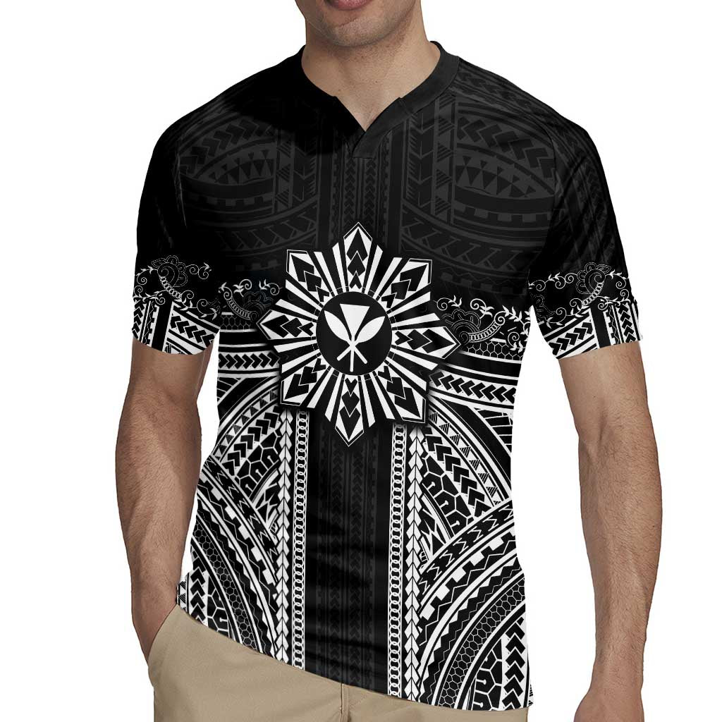 Hawaii And Philippines Together Rugby Jersey Polynesian Pattern With Filipino Barong Black