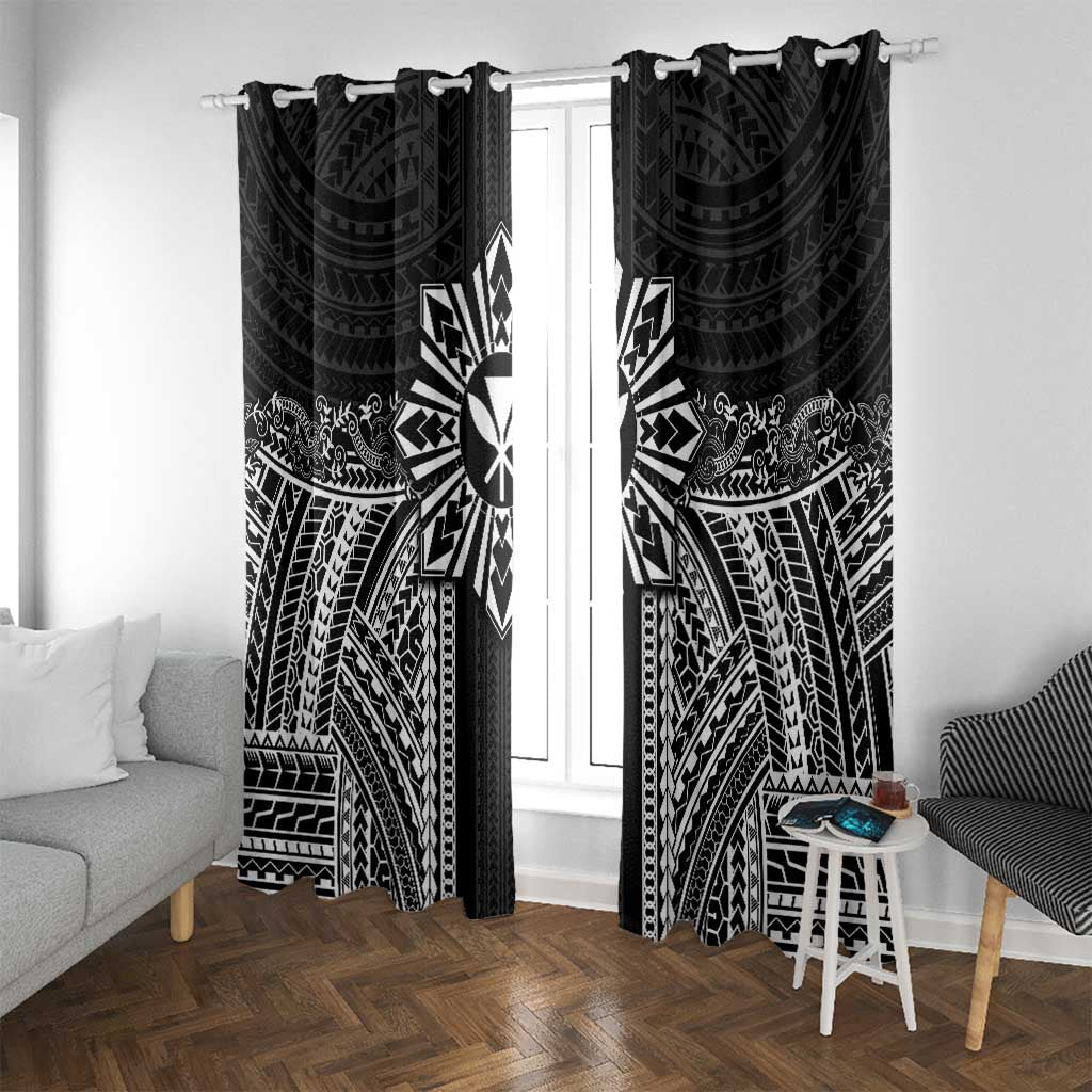 Hawaii And Philippines Together Window Curtain Polynesian Pattern With Filipino Barong Black