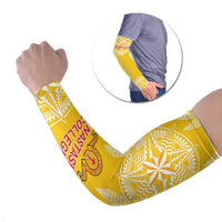 Personalised Anastasis College Arm Sleeves Tonga Ngatu Pattern LT05 Set of 2 Yellow - Polynesian Pride