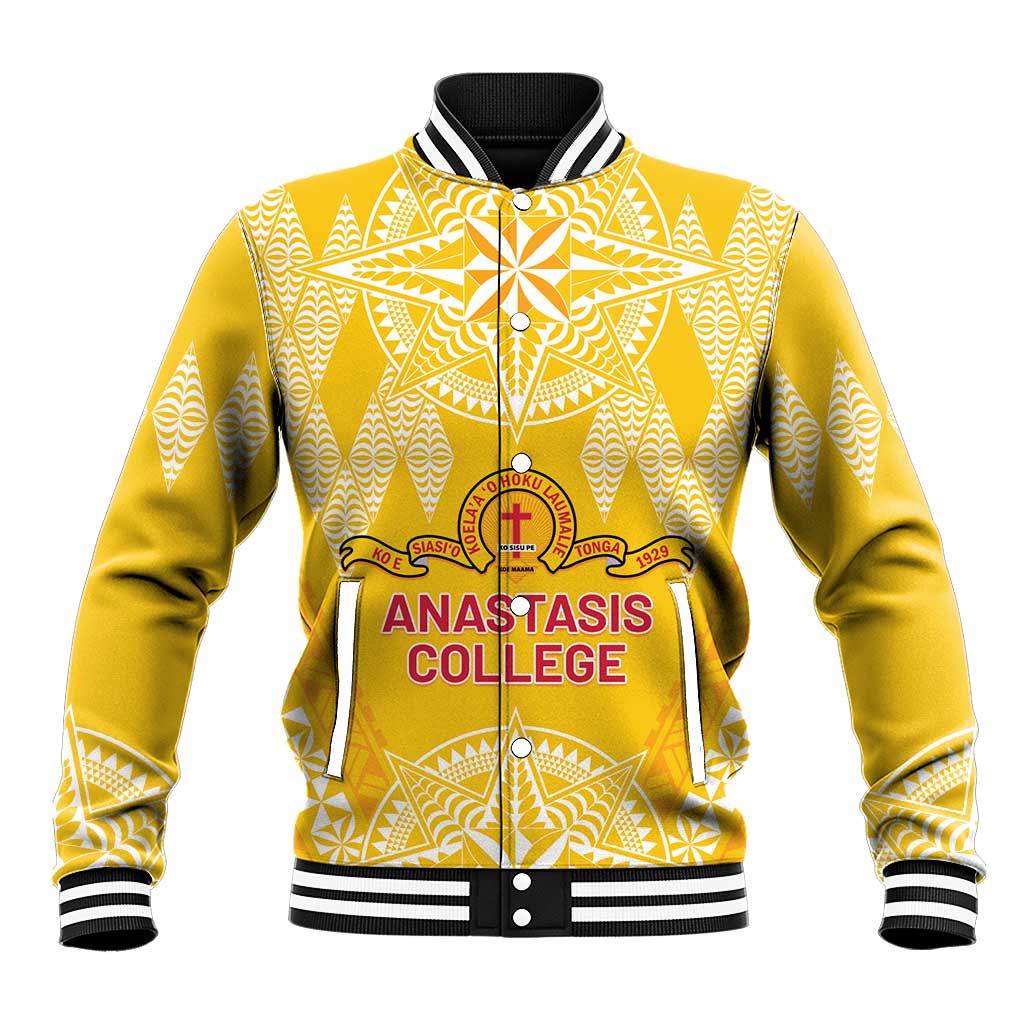Personalised Anastasis College Baseball Jacket Tonga Ngatu Pattern - Polynesian Pride