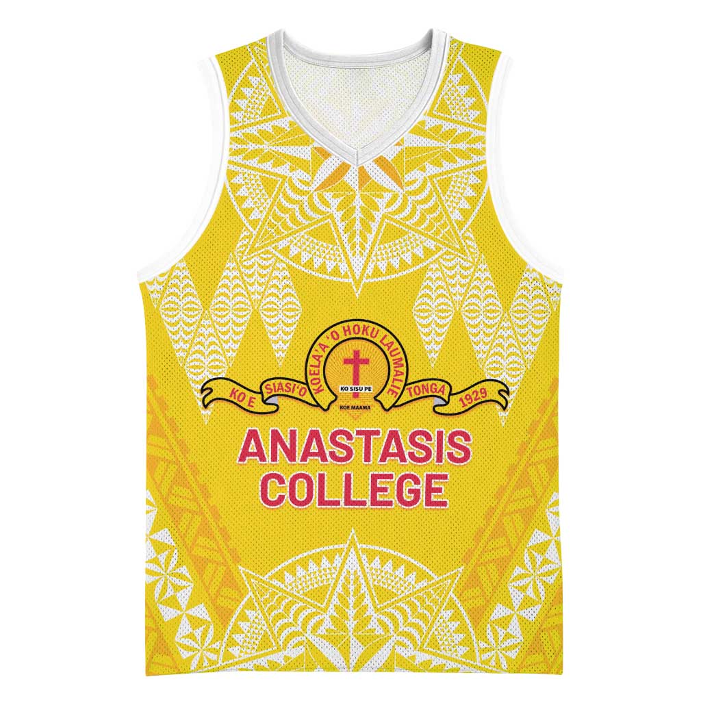 Personalised Anastasis College Basketball Jersey Tonga Ngatu Pattern - Polynesian Pride