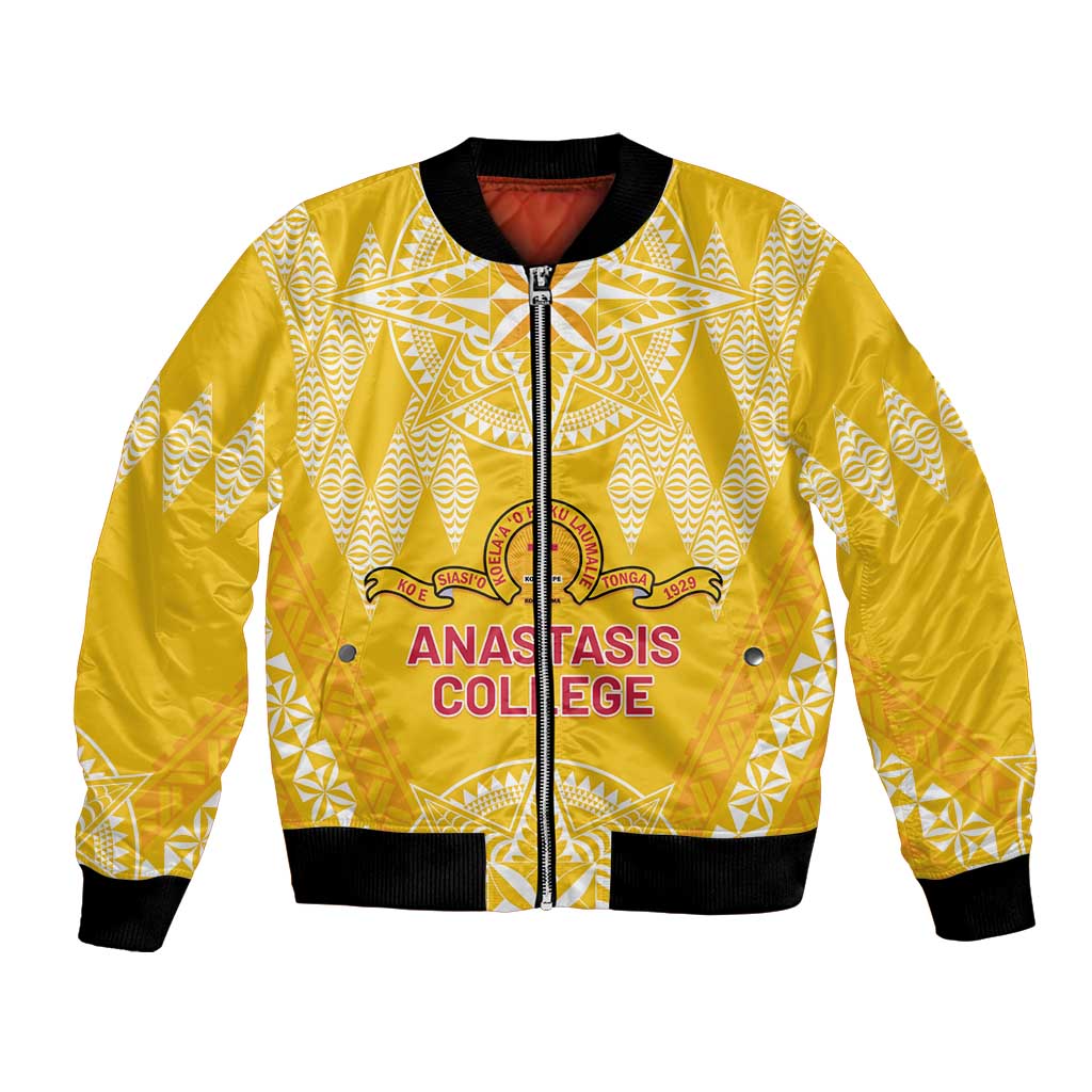 Personalised Anastasis College Bomber Jacket Tonga Ngatu Pattern - Polynesian Pride