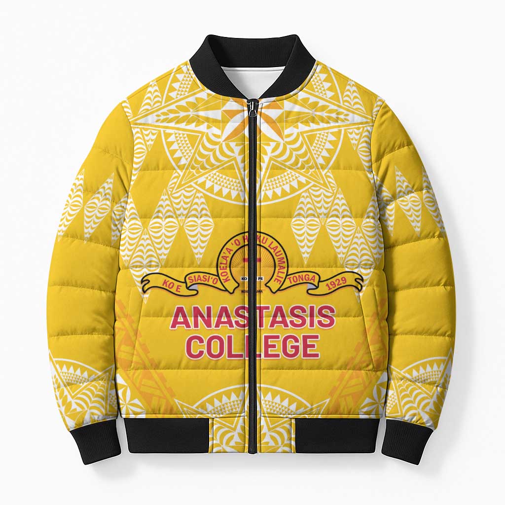 Personalised Anastasis College Bomber Puffer Jacket Tonga Ngatu Pattern - Polynesian Pride