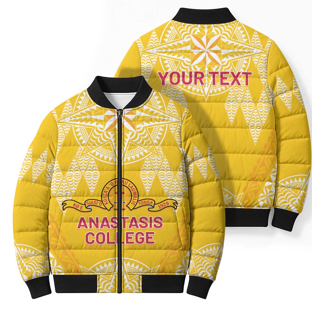 Personalised Anastasis College Bomber Puffer Jacket Tonga Ngatu Pattern - Polynesian Pride