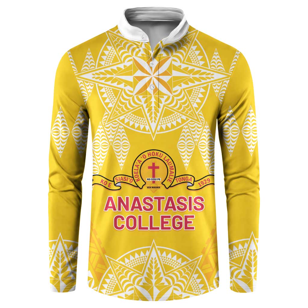 Personalised Anastasis College Button Sweatshirt Tonga Ngatu Pattern - Polynesian Pride
