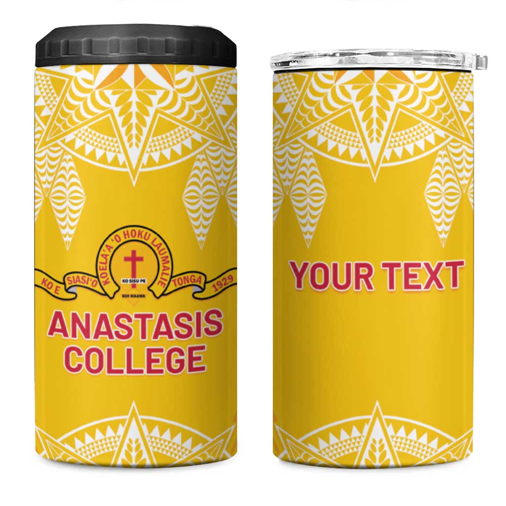 Personalised Anastasis College 4 in 1 Can Cooler Tumbler Tonga Ngatu Pattern LT05 One Size: 16 oz Yellow - Polynesian Pride