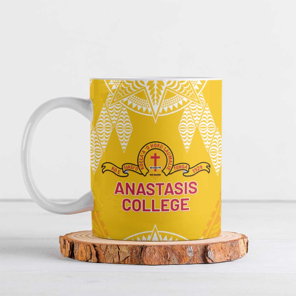 Personalised Anastasis College Ceramic Mug Tonga Ngatu Pattern LT05 Yellow - Polynesian Pride