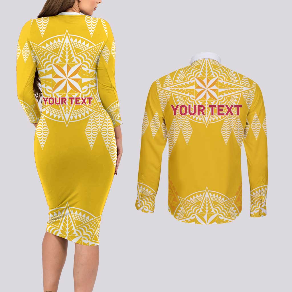 Personalised Anastasis College Couples Matching Long Sleeve Bodycon Dress and Long Sleeve Button Shirt Tonga Ngatu Pattern - Polynesian Pride