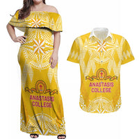 Personalised Anastasis College Couples Matching Off Shoulder Maxi Dress and Hawaiian Shirt Tonga Ngatu Pattern - Polynesian Pride