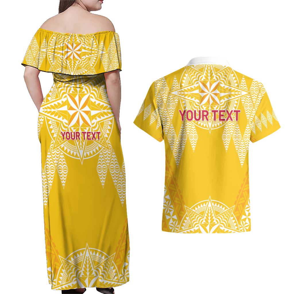 Personalised Anastasis College Couples Matching Off Shoulder Maxi Dress and Hawaiian Shirt Tonga Ngatu Pattern - Polynesian Pride