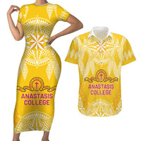Personalised Anastasis College Couples Matching Short Sleeve Bodycon Dress and Hawaiian Shirt Tonga Ngatu Pattern - Polynesian Pride