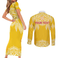 Personalised Anastasis College Couples Matching Short Sleeve Bodycon Dress and Long Sleeve Button Shirt Tonga Ngatu Pattern - Polynesian Pride