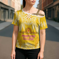 Personalised Anastasis College Cross Shoulder Shirt Tonga Ngatu Pattern - Polynesian Pride